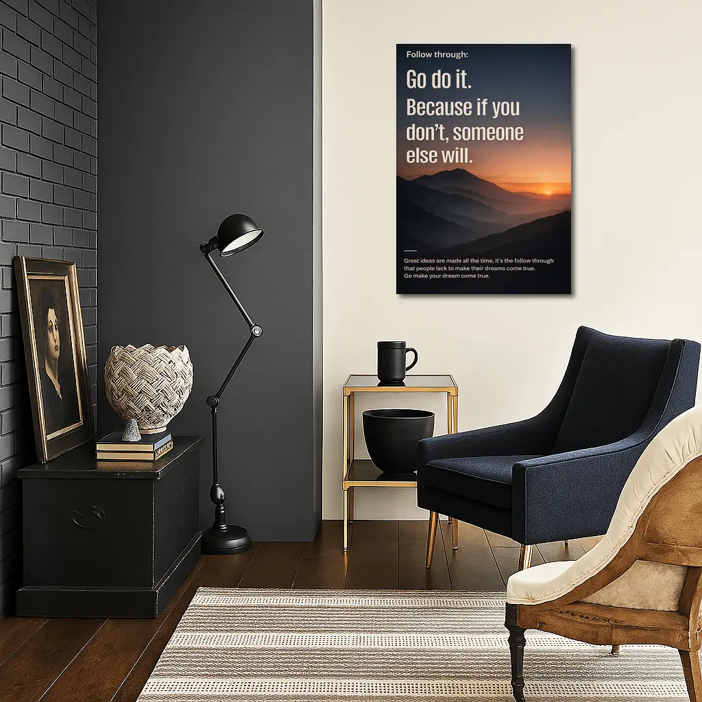 Follow Through Motivational Quote Mountain Sunset – Wall Art