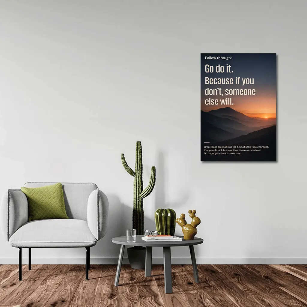 Follow Through Motivational Quote Mountain Sunset – Wall Art