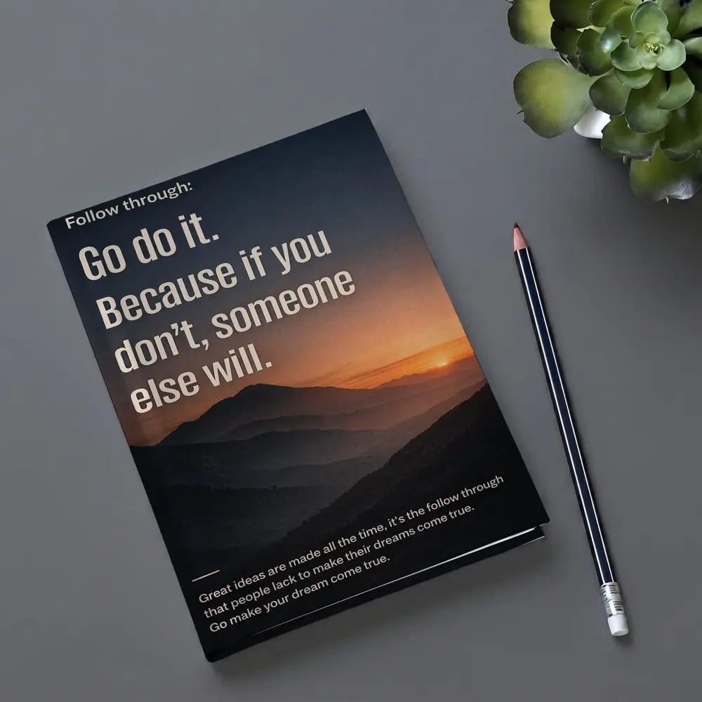 Follow Through Motivational Quote Mountain Sunset – Notebooks