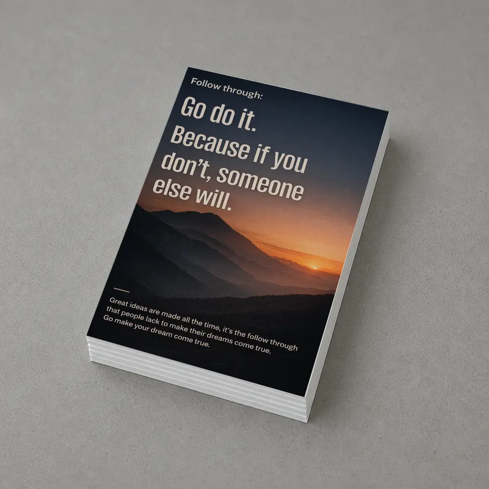 Follow Through Motivational Quote Mountain Sunset – Postcards