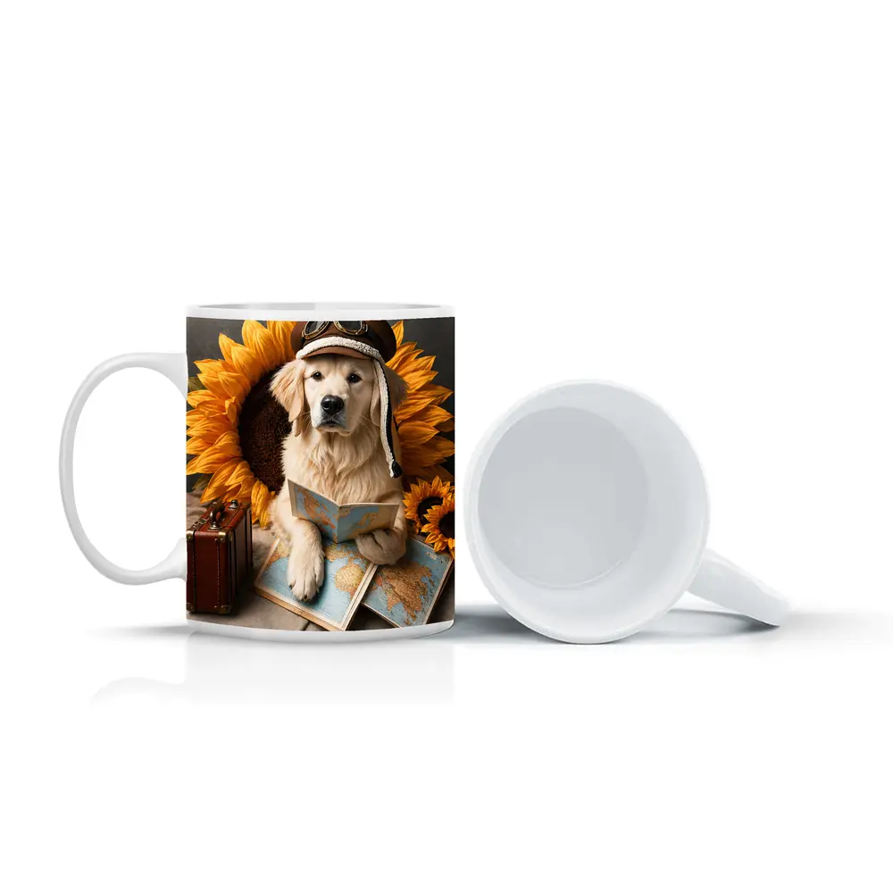 Golden Retriever Traveler With Sunflowers Map – Mugs