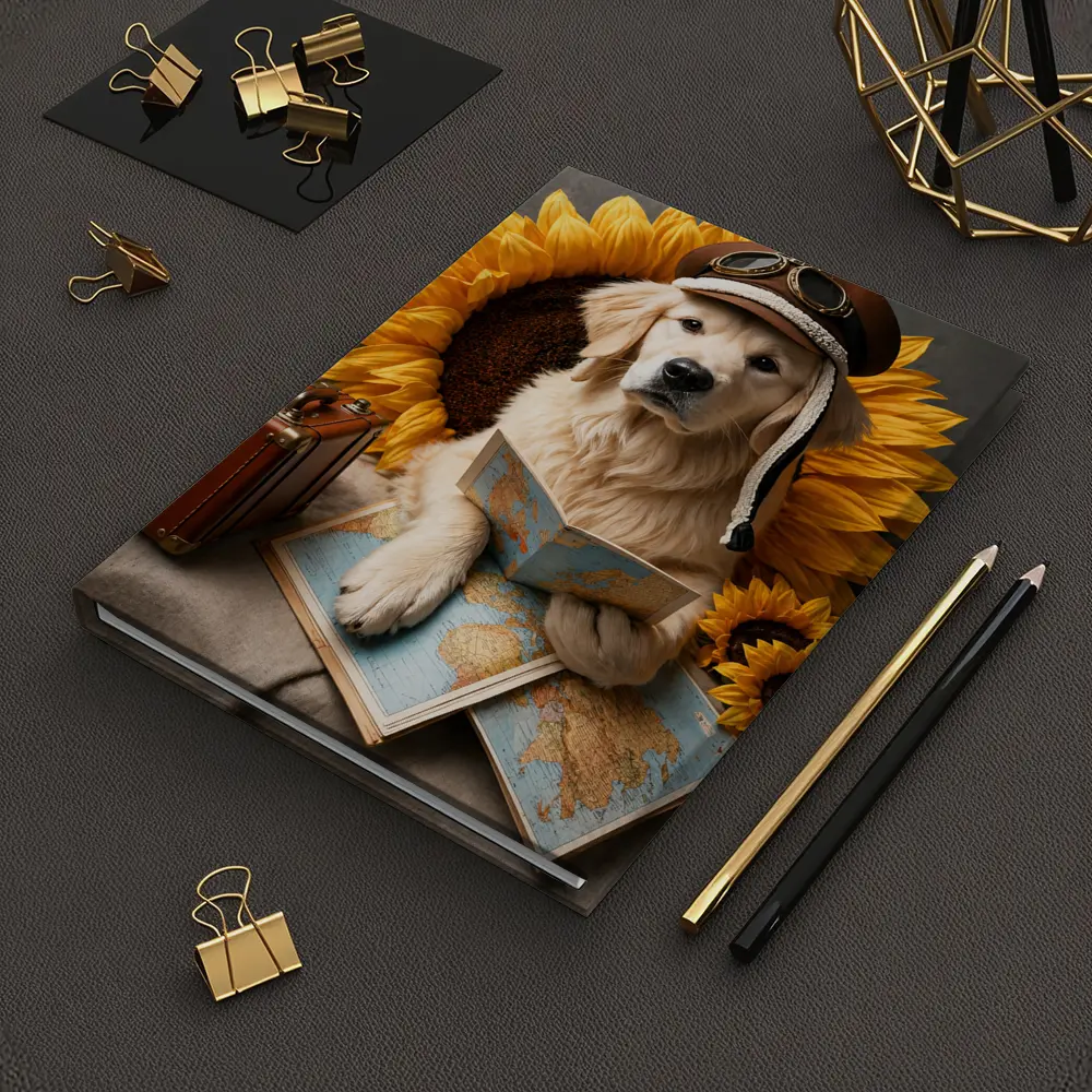 Golden Retriever Traveler With Sunflowers Map – Notebooks