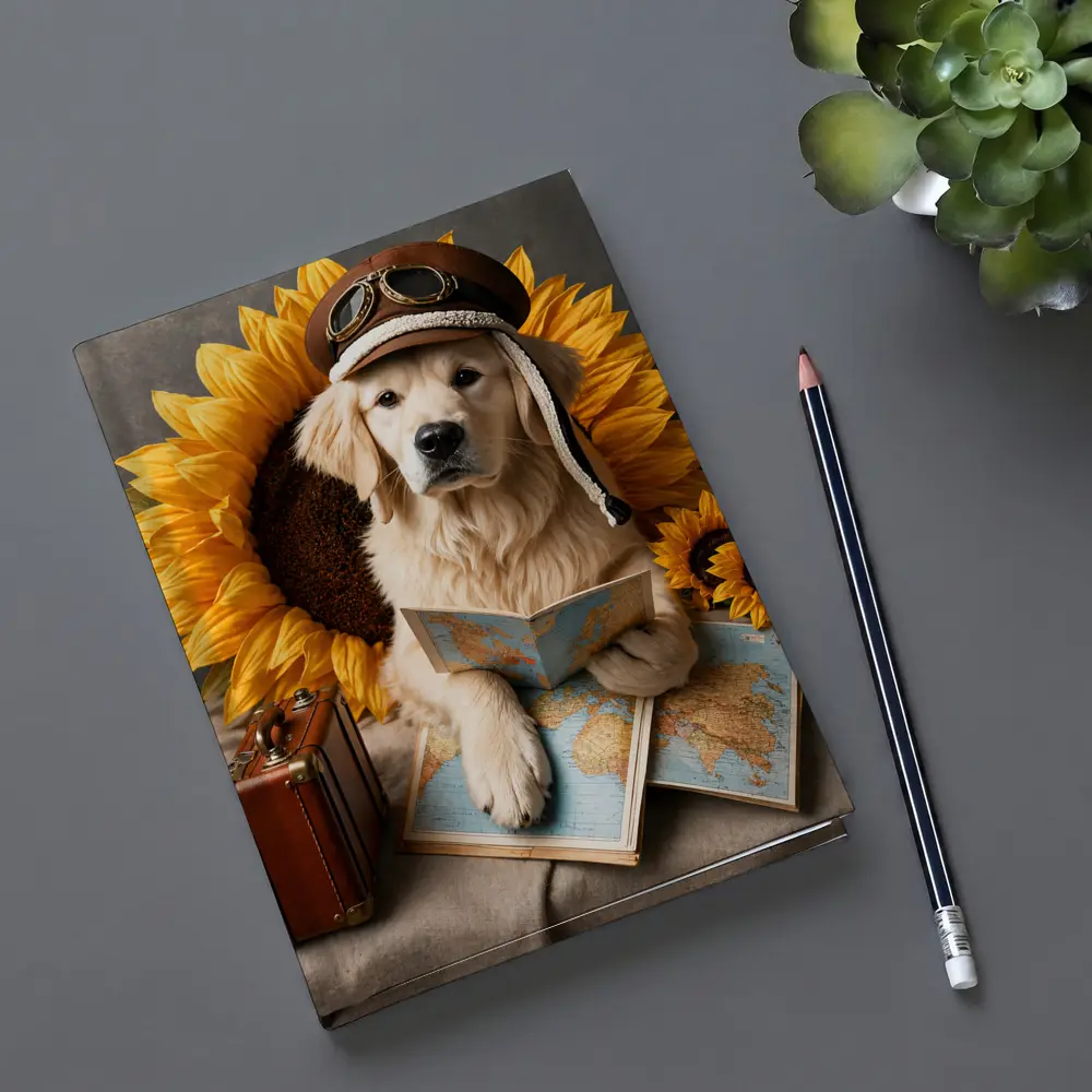 Golden Retriever Traveler With Sunflowers Map – Notebooks