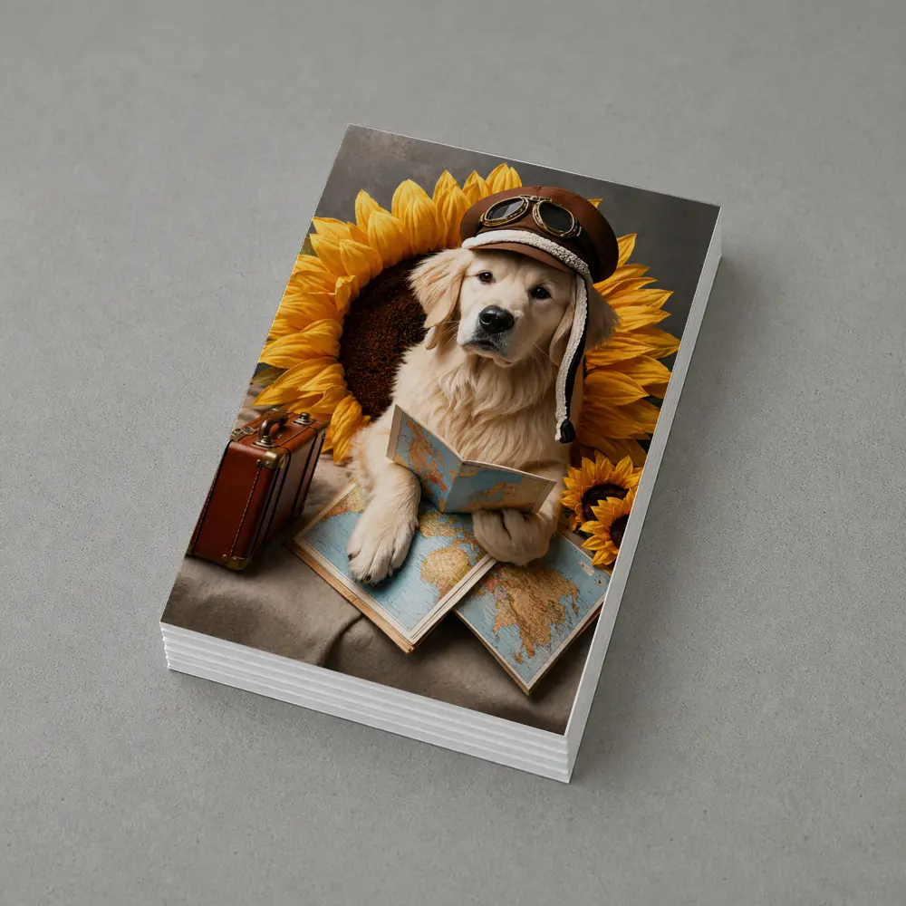 Golden Retriever Traveler With Sunflowers Map – Postcards