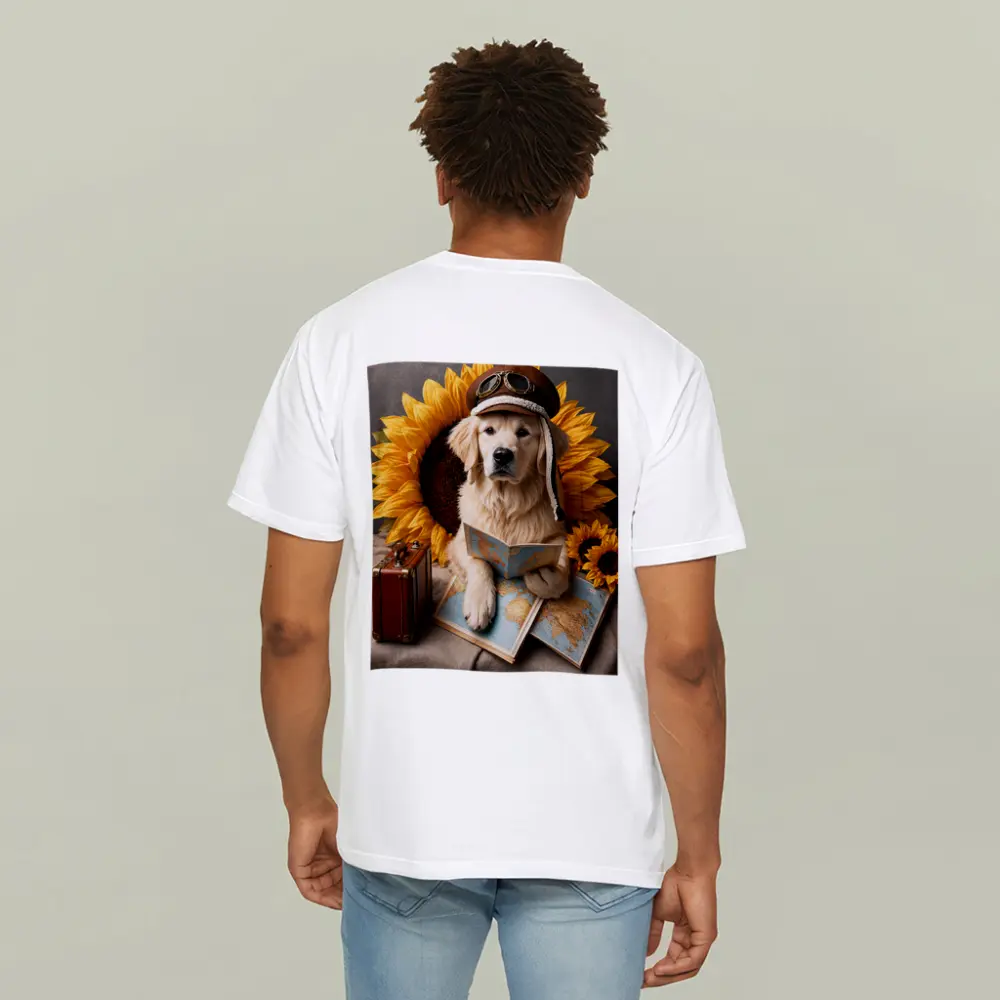 Golden Retriever Traveler With Sunflowers Map – T-Shirts