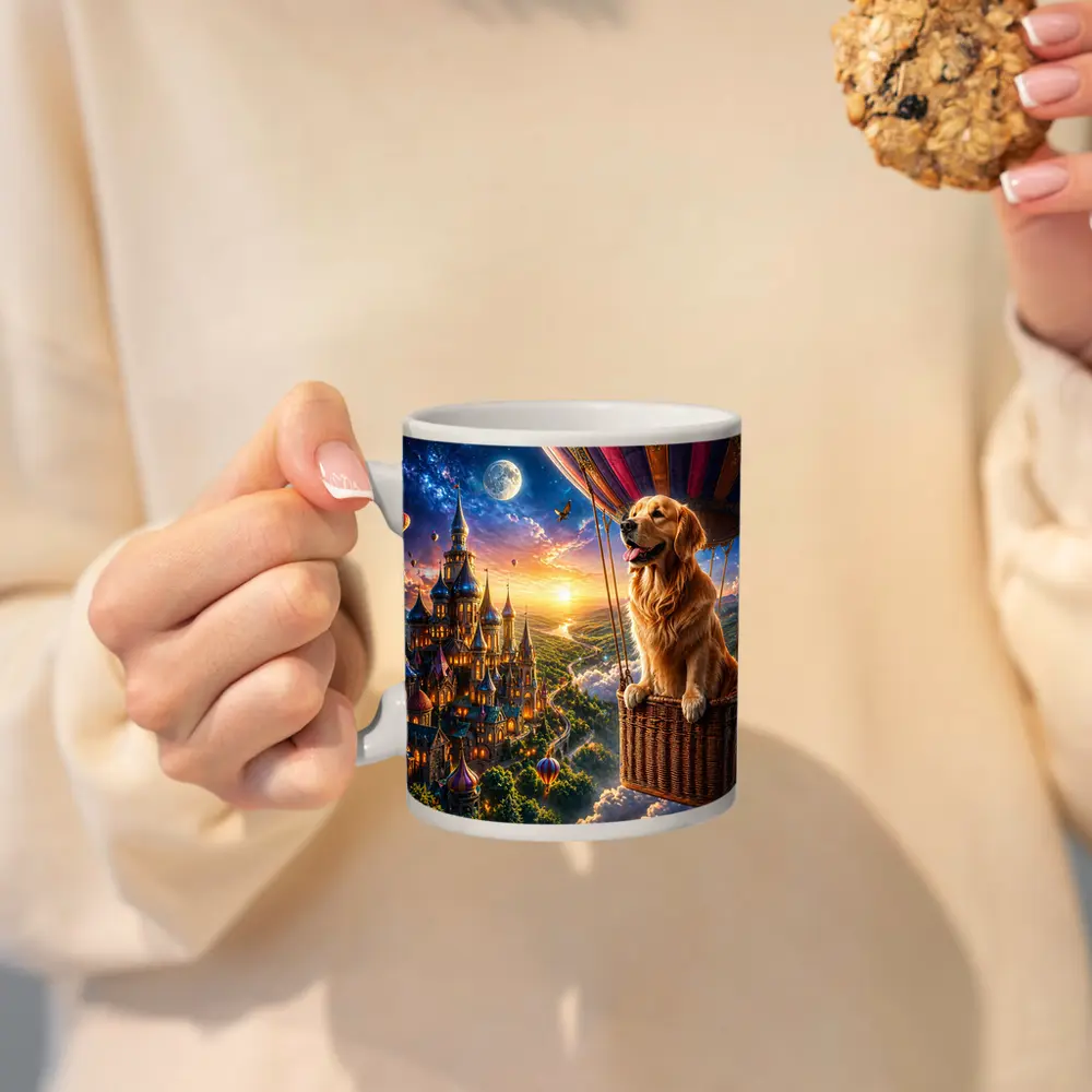 Golden Retriever Hot Air Balloon Fantasy Castle – Mugs