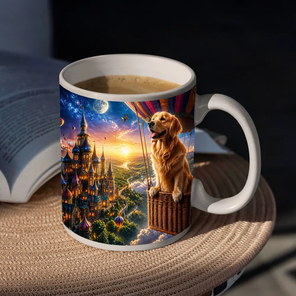 Golden Retriever Hot Air Balloon Fantasy Castle – Mugs