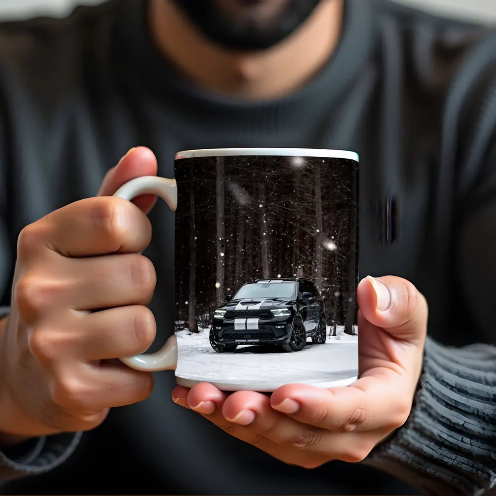 Dodge Durango Black SUV Snowy Forest – Mugs