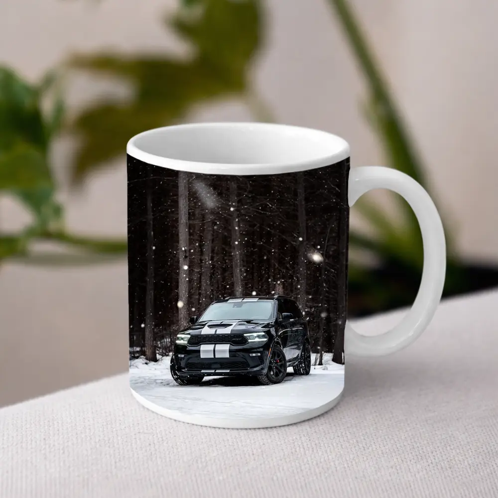 Dodge Durango Black SUV Snowy Forest – Mugs