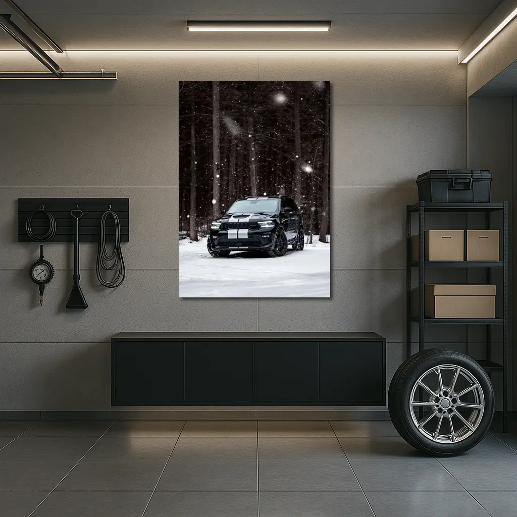 Dodge Durango Black SUV Snowy Forest – Wall Art