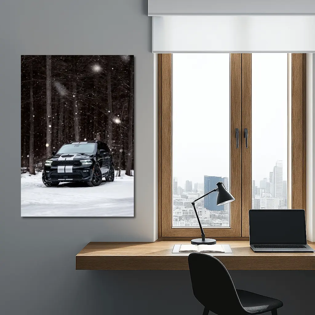 Dodge Durango Black SUV Snowy Forest – Wall Art