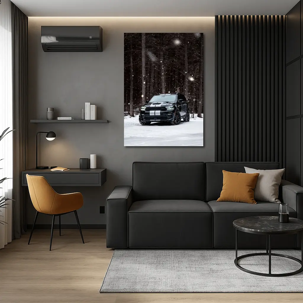 Dodge Durango Black SUV Snowy Forest – Wall Art