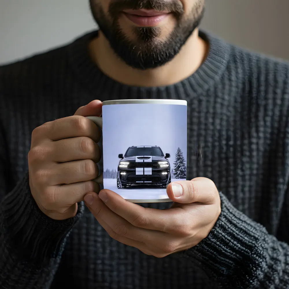 Dodge Durango Black SUV Snowy Winter Scene – Mugs