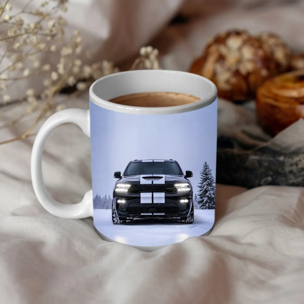 Dodge Durango Black SUV Snowy Winter Scene – Mugs