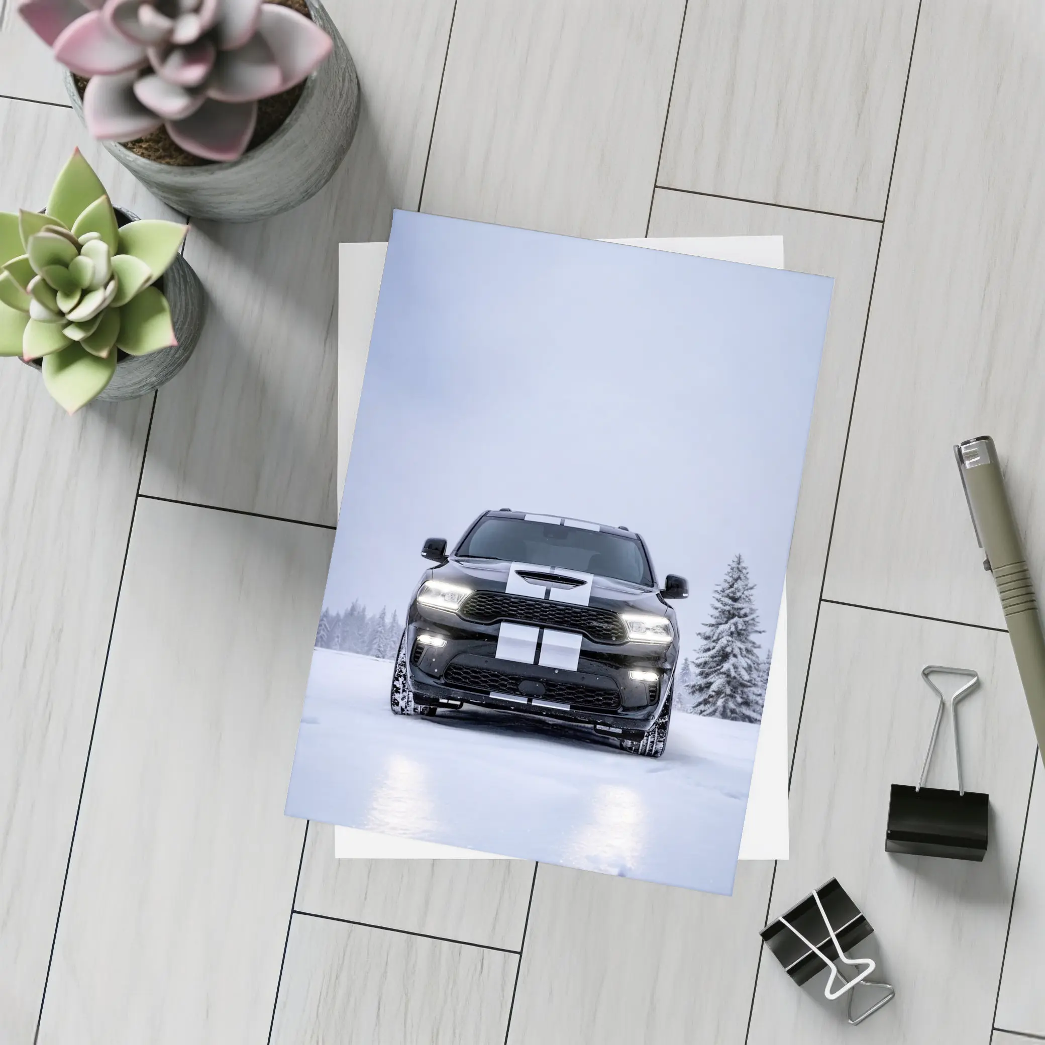 Dodge Durango Black SUV Snowy Winter Scene – Postcards