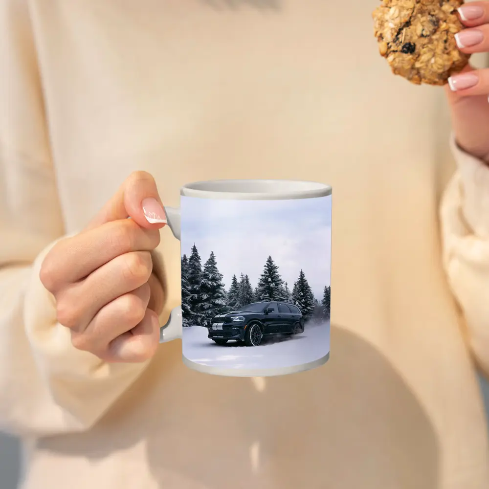 Dodge Durango Black SUV Snowy Forest – Mugs