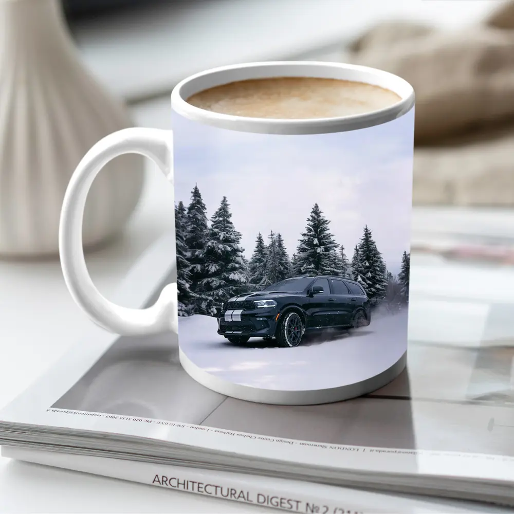 Dodge Durango Black SUV Snowy Forest – Mugs