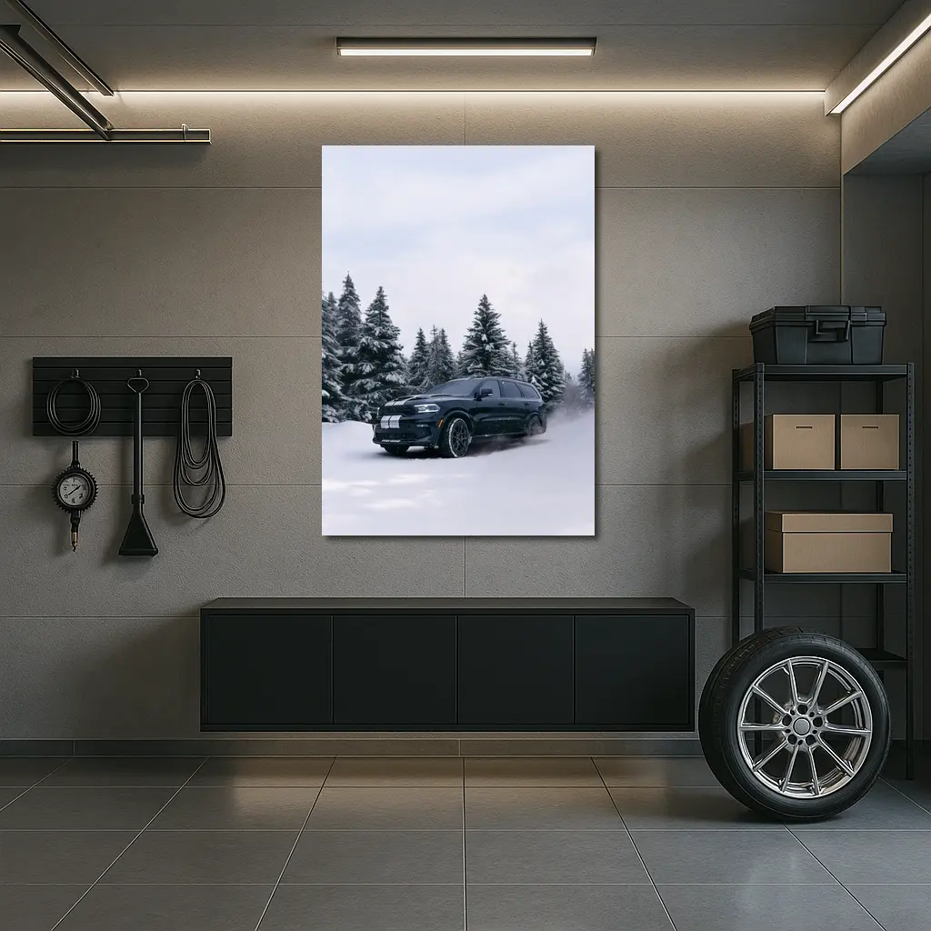 Dodge Durango Black SUV Snowy Forest – Wall Art
