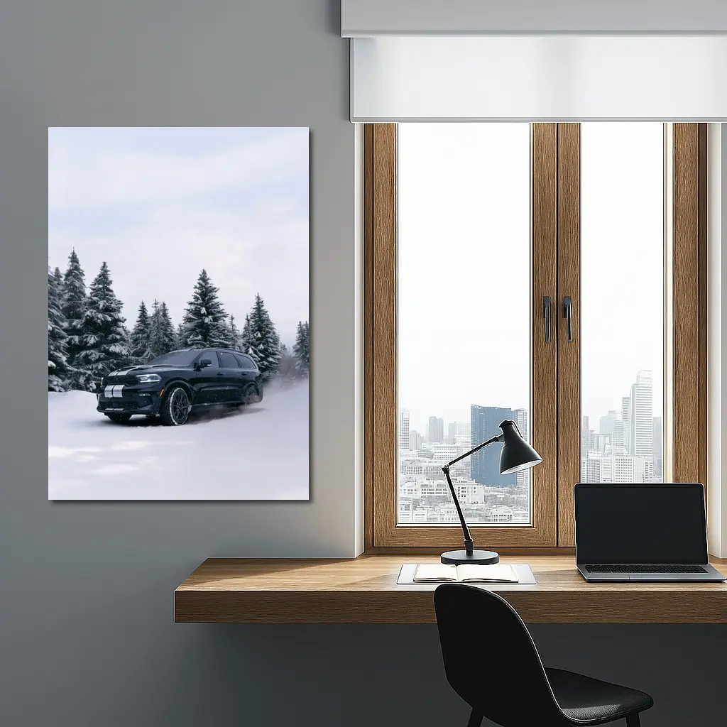 Dodge Durango Black SUV Snowy Forest – Wall Art