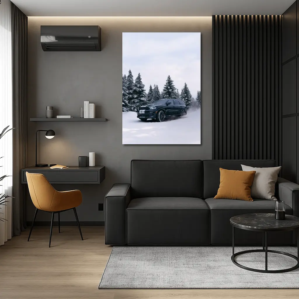 Dodge Durango Black SUV Snowy Forest – Wall Art