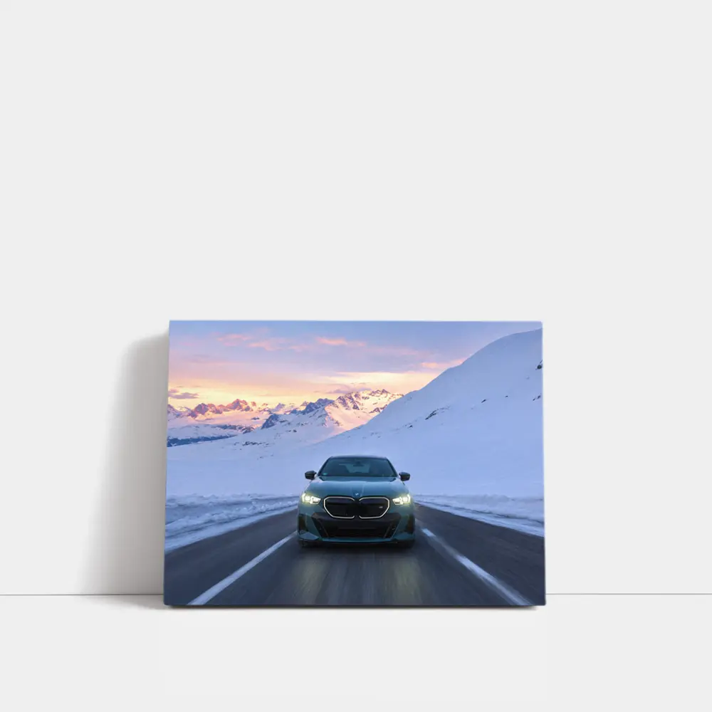 BMW i5 M60 Driving Snowy Mountain Road – Wall Art