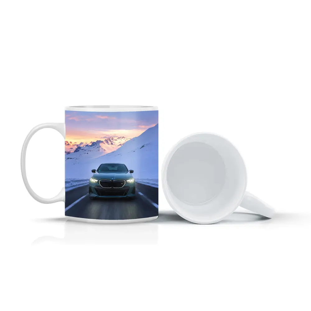BMW i5 M60 Driving Snowy Mountain Road – Mugs