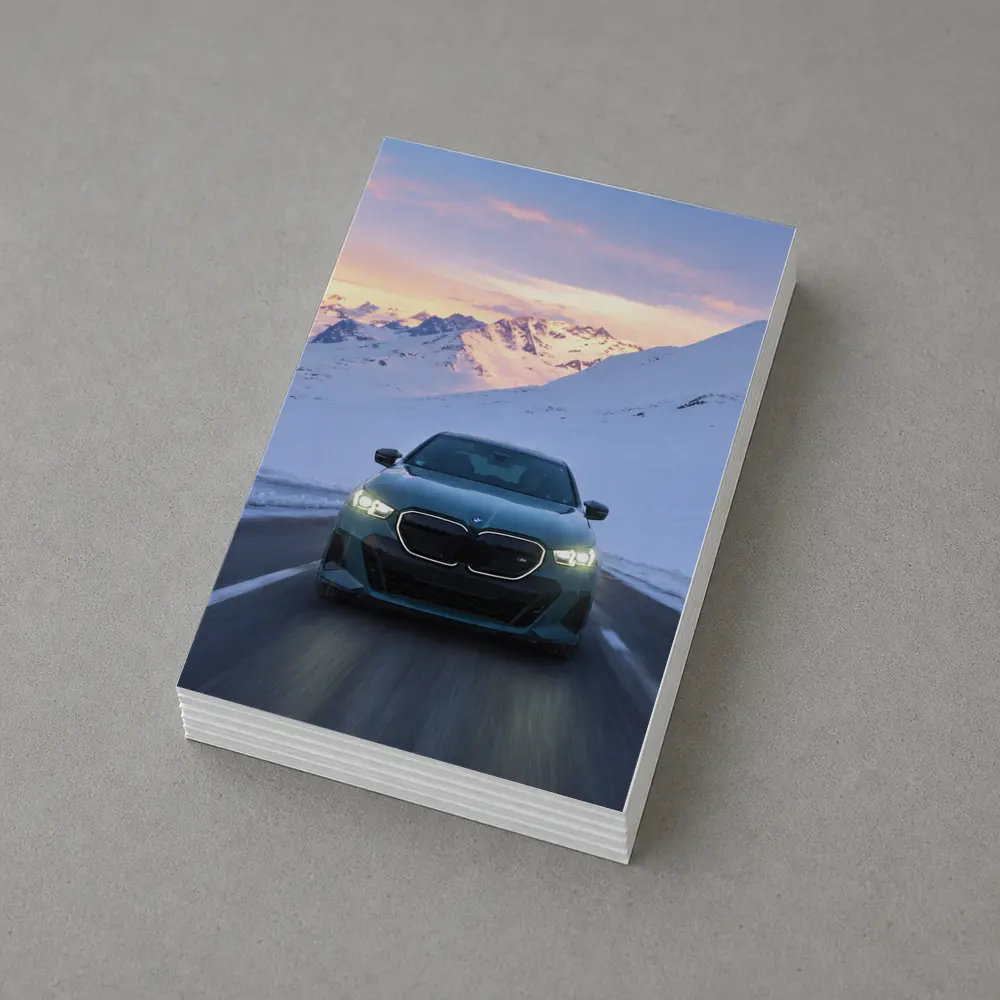 BMW i5 M60 Driving Snowy Mountain Road – Postcards