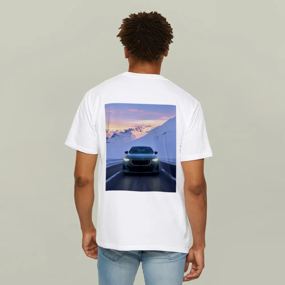 BMW i5 M60 Driving Snowy Mountain Road – T-Shirts
