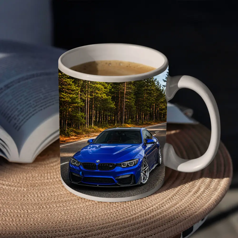 BMW M4 Blue Coupe Forest Road – Mugs