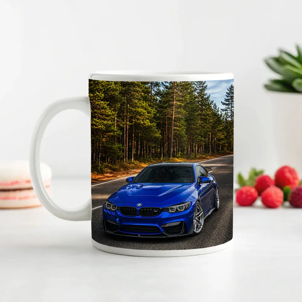 BMW M4 Blue Coupe Forest Road – Mugs