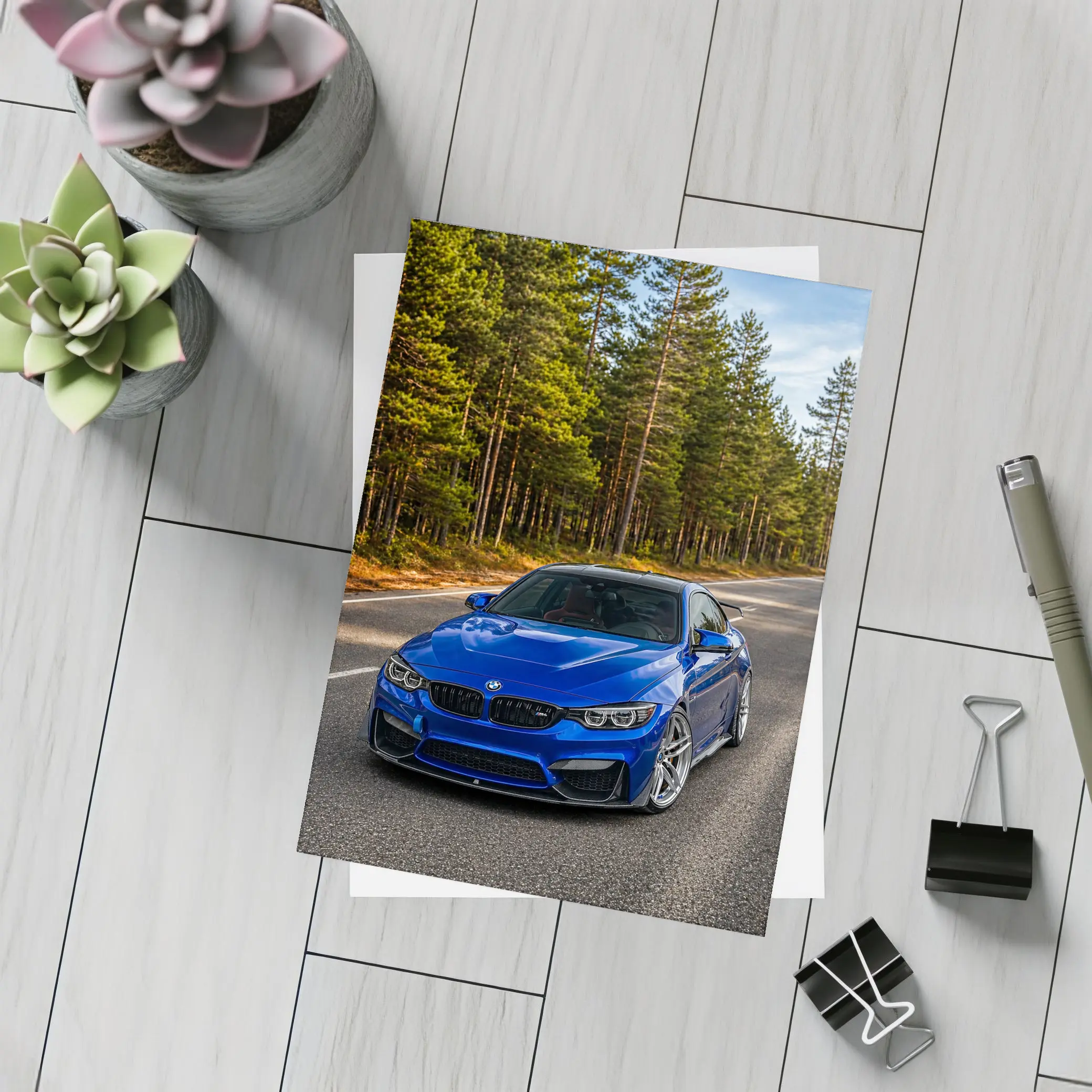 BMW M4 Blue Coupe Forest Road – Postcards