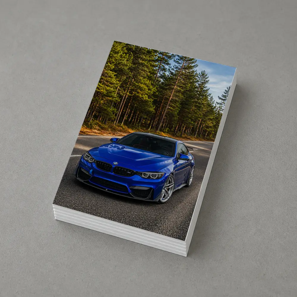 BMW M4 Blue Coupe Forest Road – Postcards
