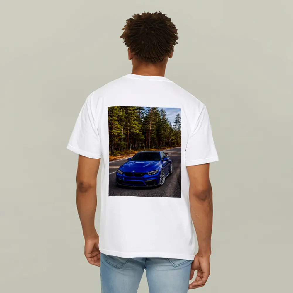 BMW M4 Blue Coupe Forest Road – T-Shirts