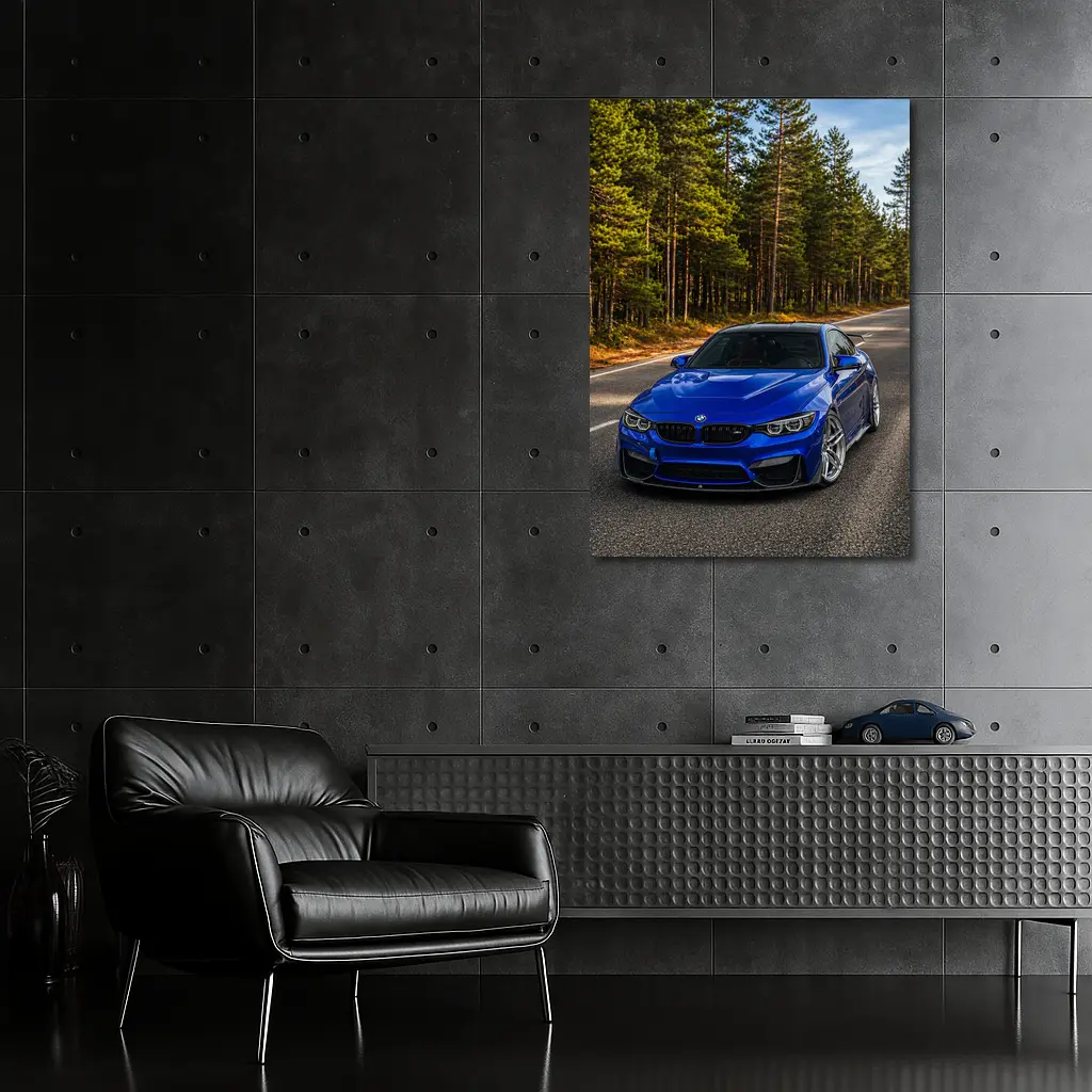 BMW M4 Blue Coupe Forest Road – Wall Art