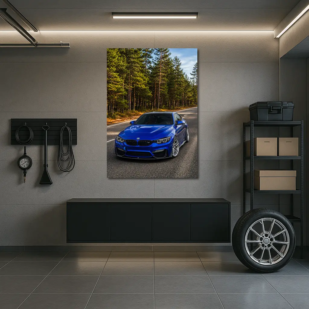 BMW M4 Blue Coupe Forest Road – Wall Art