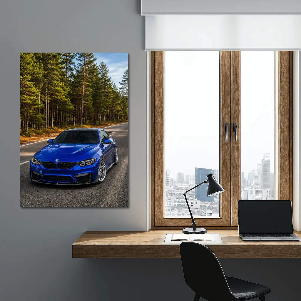 BMW M4 Blue Coupe Forest Road – Wall Art
