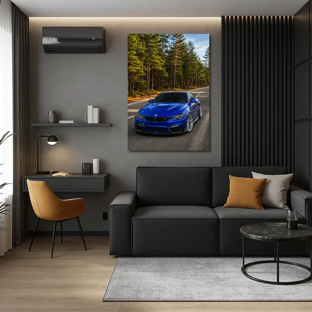 BMW M4 Blue Coupe Forest Road – Wall Art