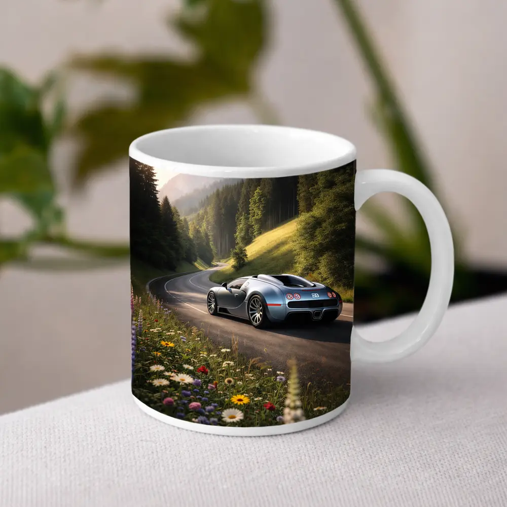 Bugatti Veyron on Winding Mountain Road – Mugs