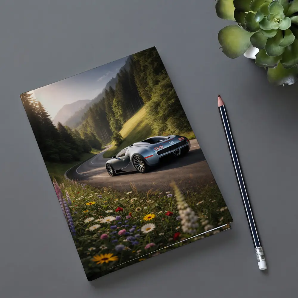 Bugatti Veyron on Winding Mountain Road – Notebooks