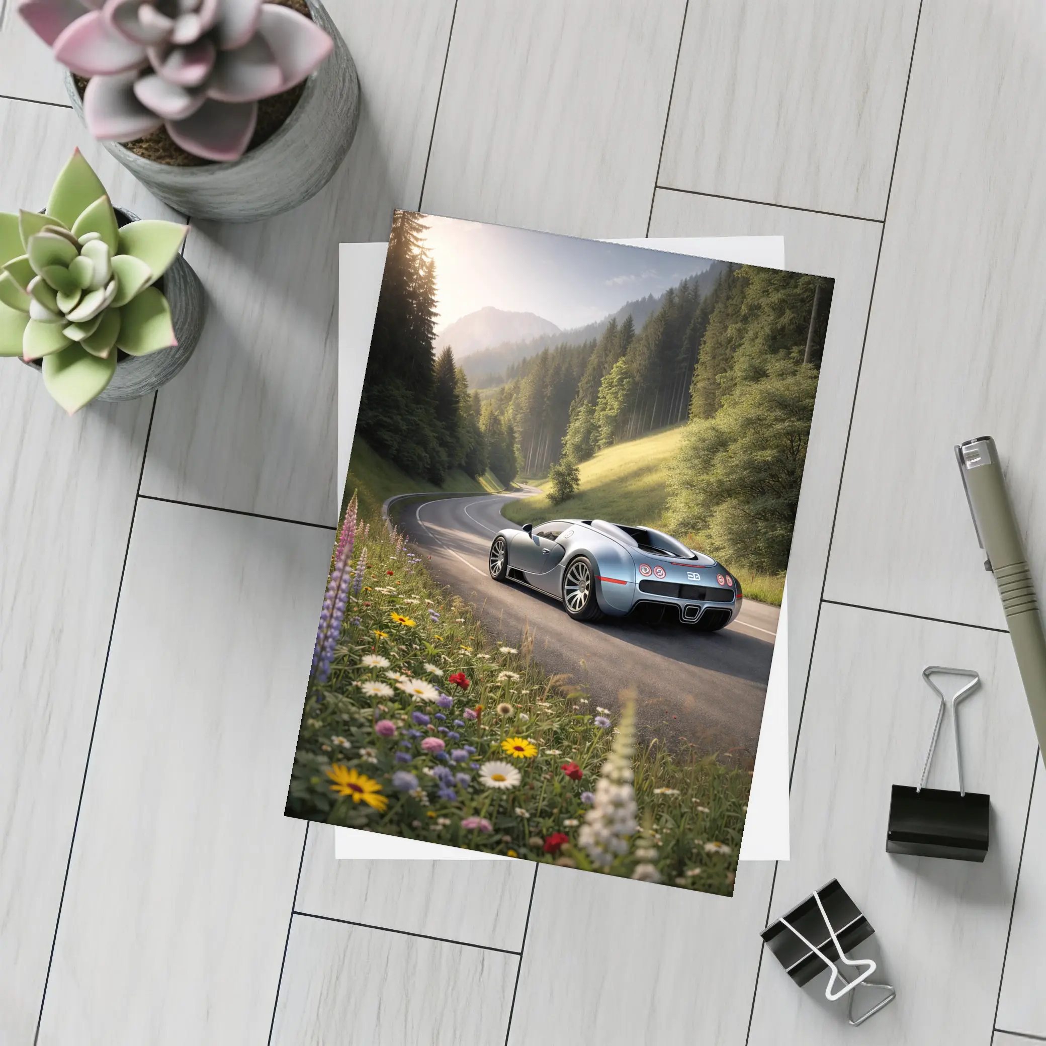 Bugatti Veyron on Winding Mountain Road – Postcards
