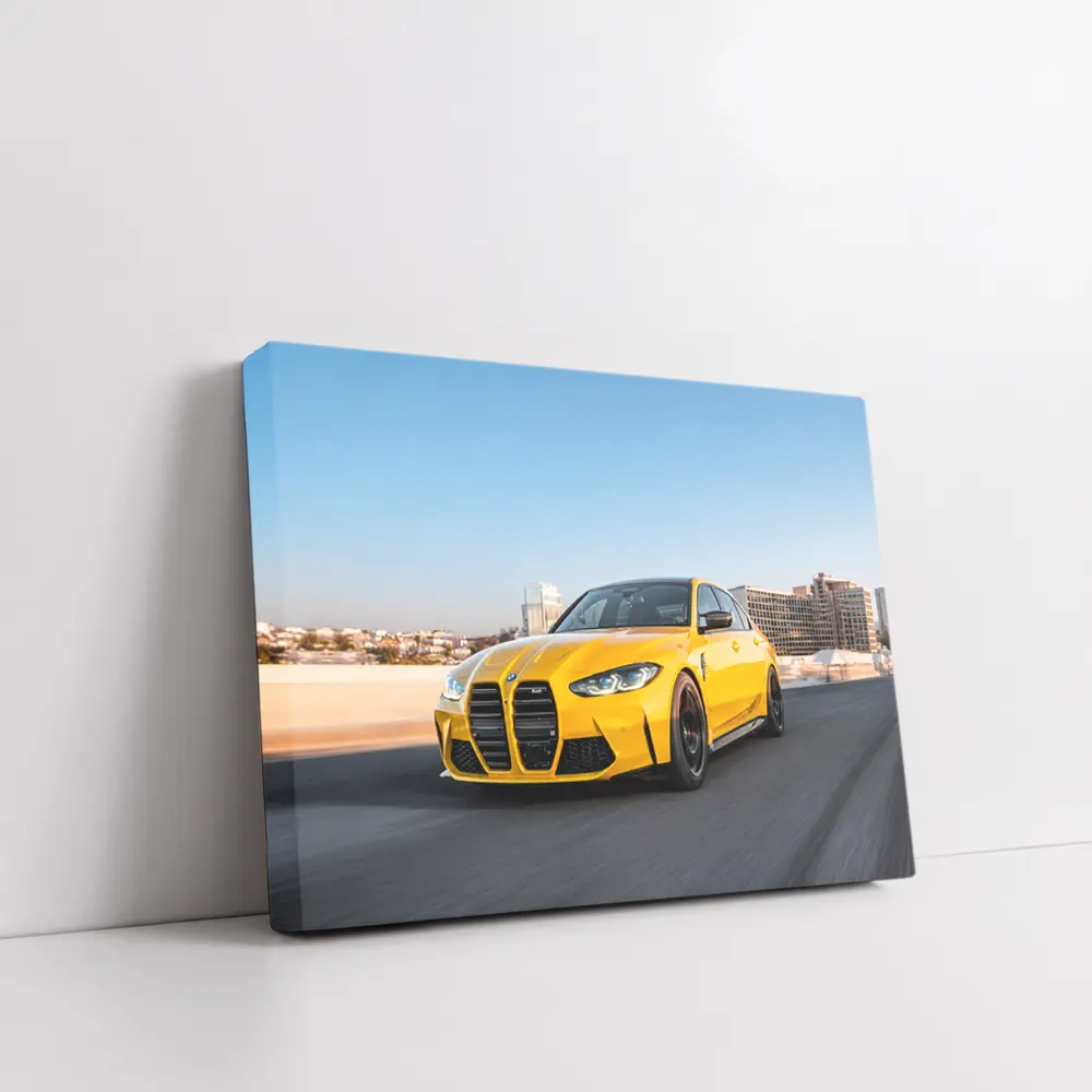 Yellow BMW M3 Speeding Through City Streets – Wall Art