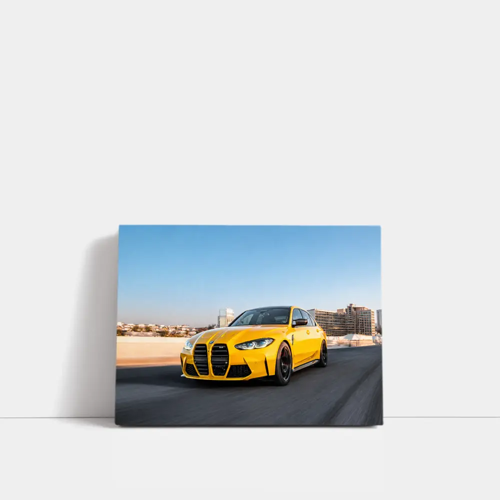 Yellow BMW M3 Speeding Through City Streets – Wall Art