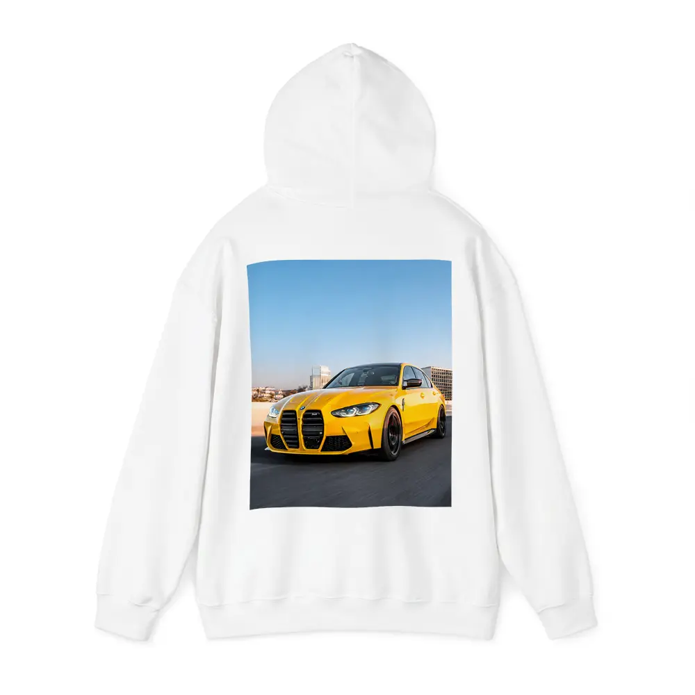 Yellow BMW M3 Speeding Through City Streets – Hoodies