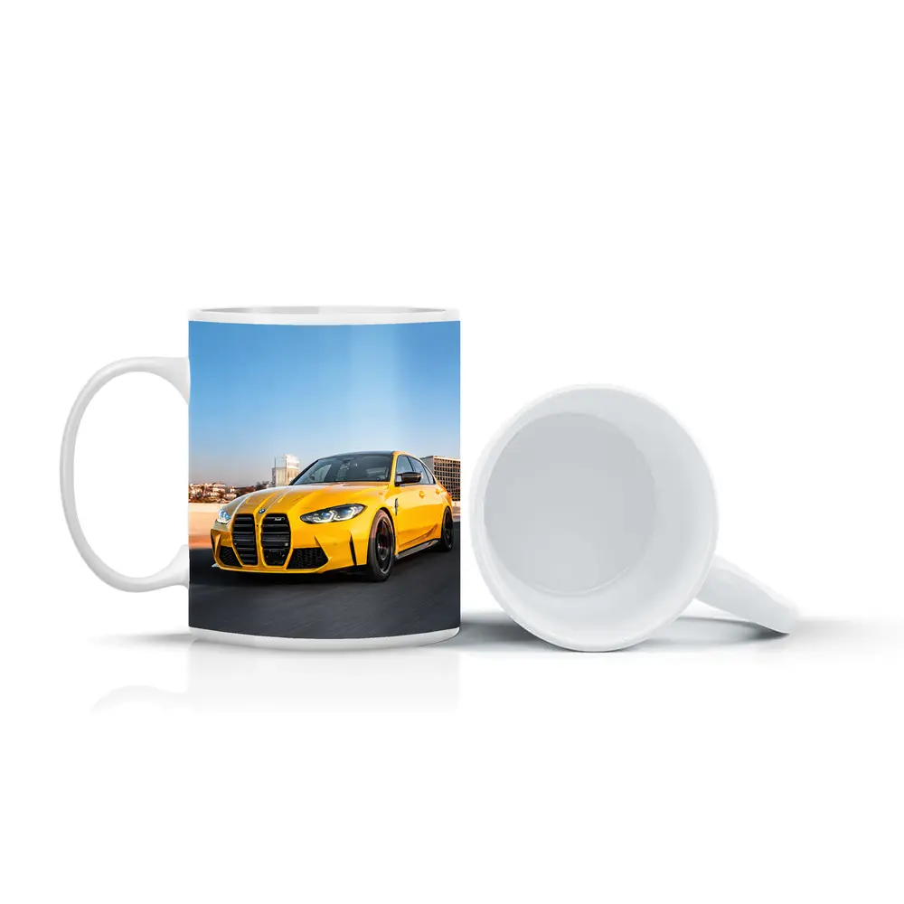 Yellow BMW M3 Speeding Through City Streets – Mugs