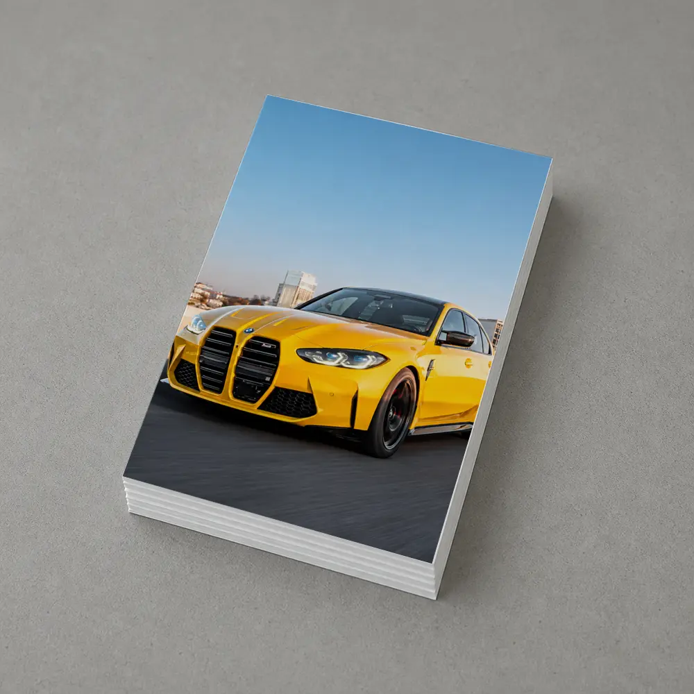 Yellow BMW M3 Speeding Through City Streets – Postcards