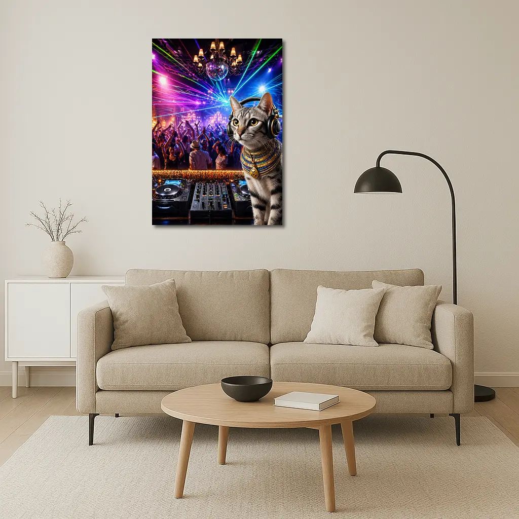 Egyptian Mau DJ Cat Nightclub Party – Wall Art