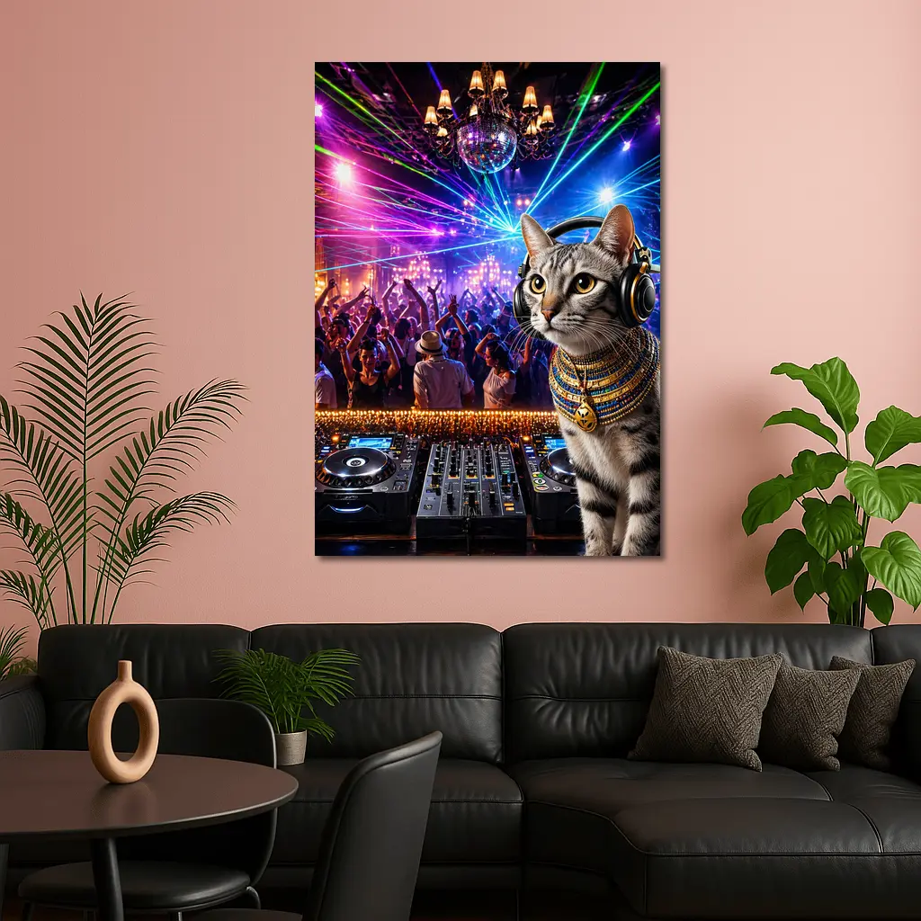Egyptian Mau DJ Cat Nightclub Party – Wall Art