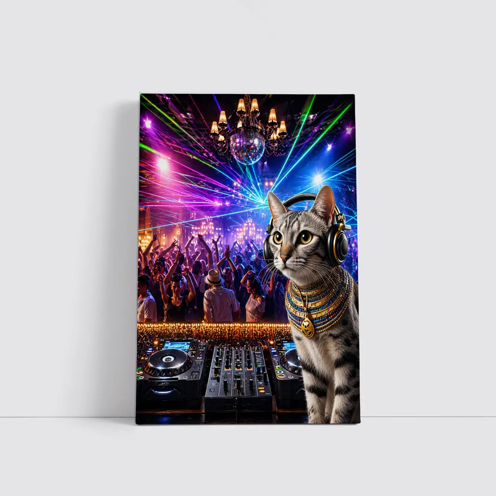 Egyptian Mau DJ Cat Nightclub Party – Wall Art