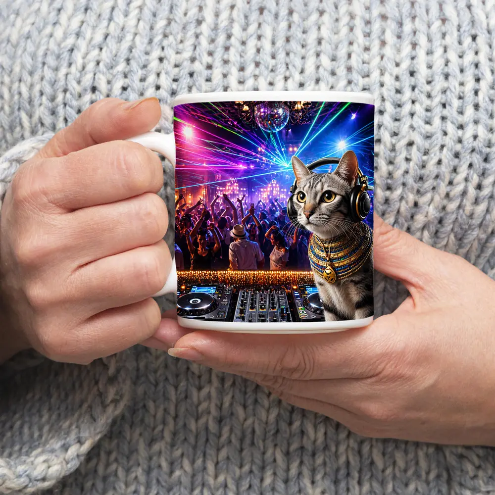 Egyptian Mau DJ Cat Nightclub Party – Mugs