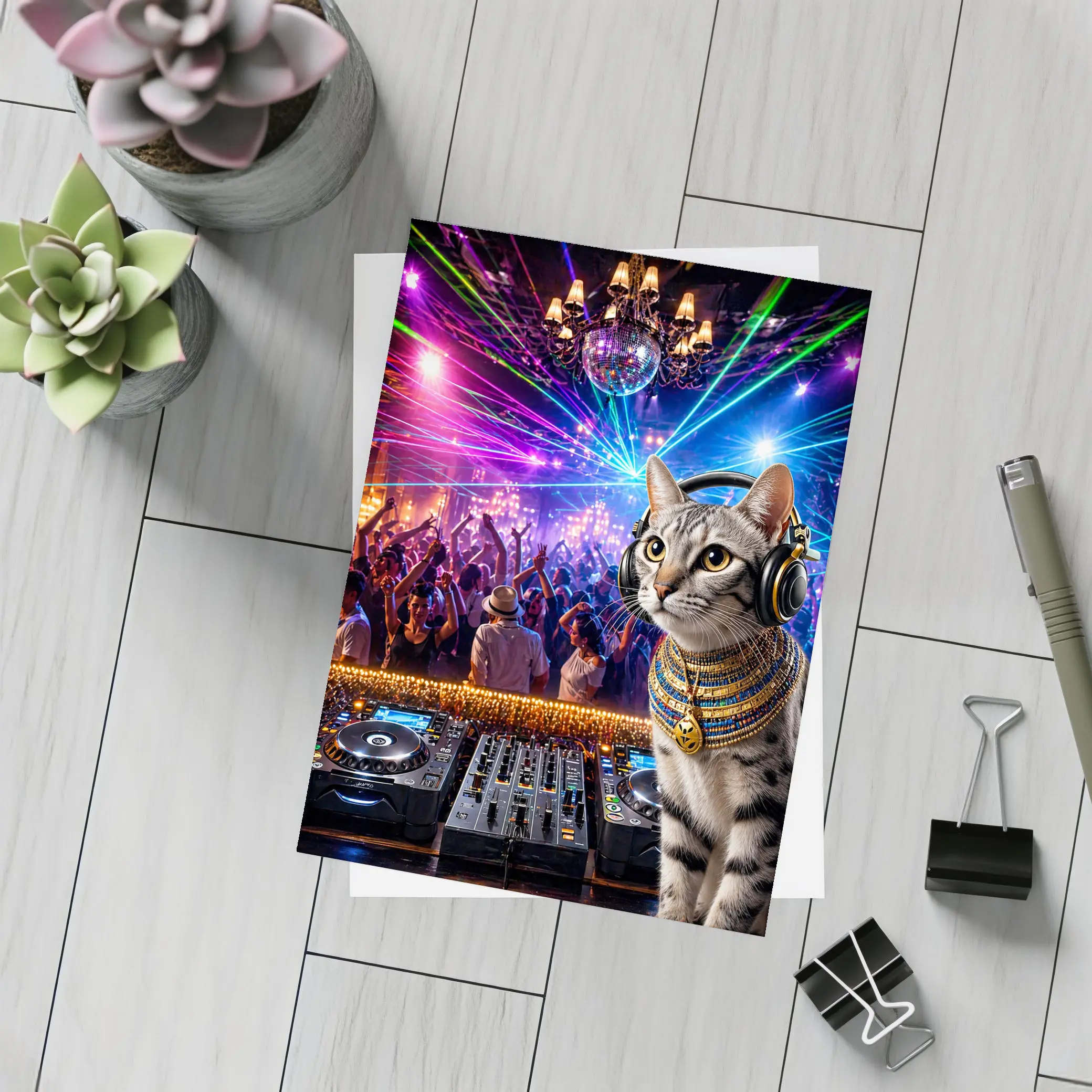 Egyptian Mau DJ Cat Nightclub Party – Postcards